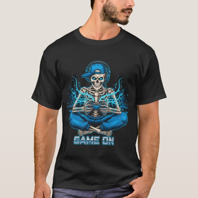 Spel på Skeleton Gamer T-Shirt | Lönsamma videospe (Framsida)