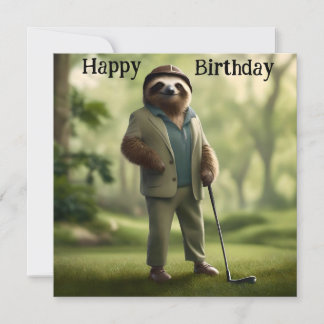 Spel på: Sloth Golf Player Flat Birthday Card Kort
