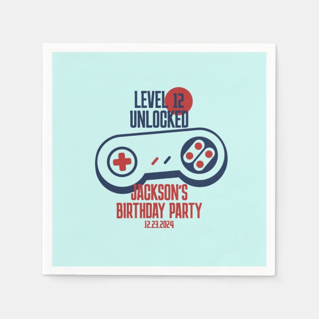 Spel på spelnivå olåsta videospel födelsedag pappersservett (Framsidan)