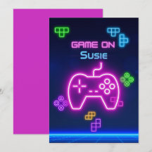 Spel på video neon gamer grön, rosa, blå