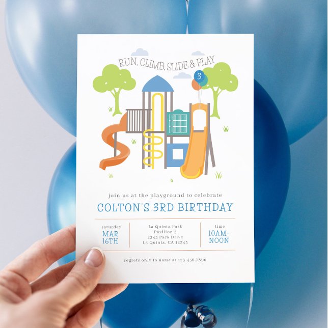 Spel Party vid parkens födelsedag Inbjudningar (Party in the Park Playground Birthday Invitation)