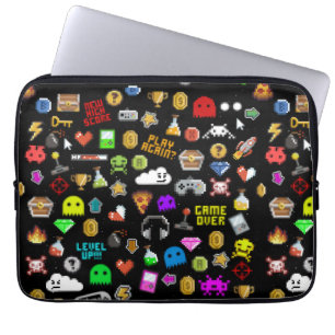 Spel Retro Pixel Video Spelningsikoner Figursätt F Laptop Fodral