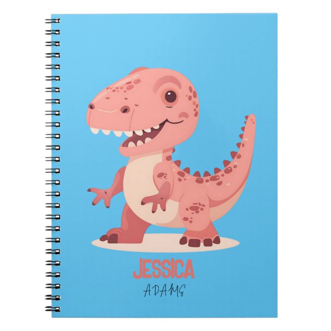 Spel Rosa T-Rex Dino med Kids Namn Anteckningsbok (Framsidan)