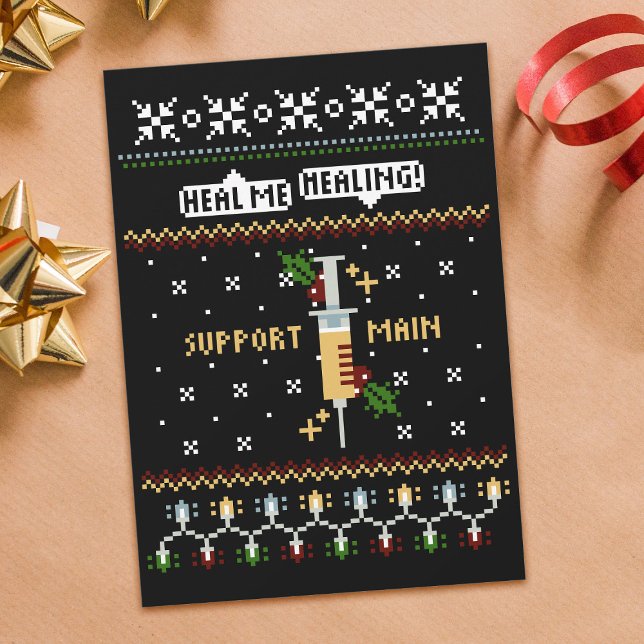 Spel Support - huvudpixel Art Syringe jul Julkort (Support Main gamer Christmas postcard)