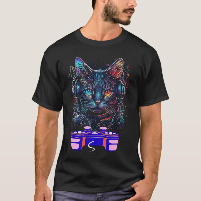 Spel tyska Rex Cat Player Animal Video Gamer M T Shirt (Framsida)