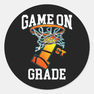 Spel vid första Klass-basketboll Back to school St Runt Klistermärke