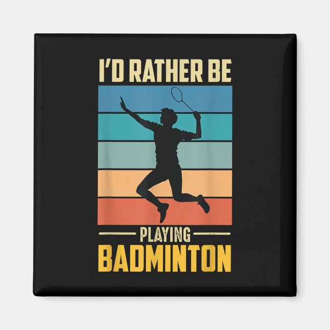 Spela Badminton Shuttle Retro Badminton Spelare Sp Magnet (Framsidan)