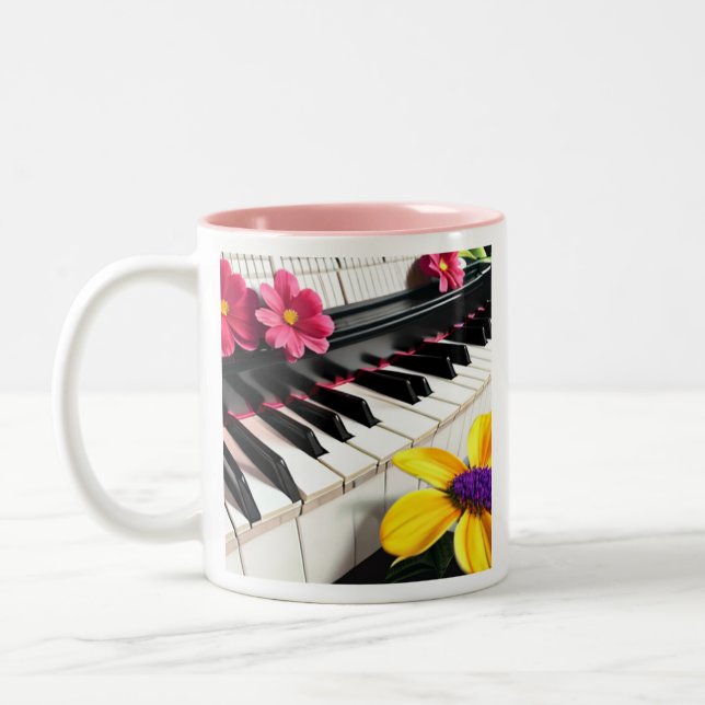 Spela bara | Piano och färgglada blommor Två-Tonad Mugg (Vänster)
