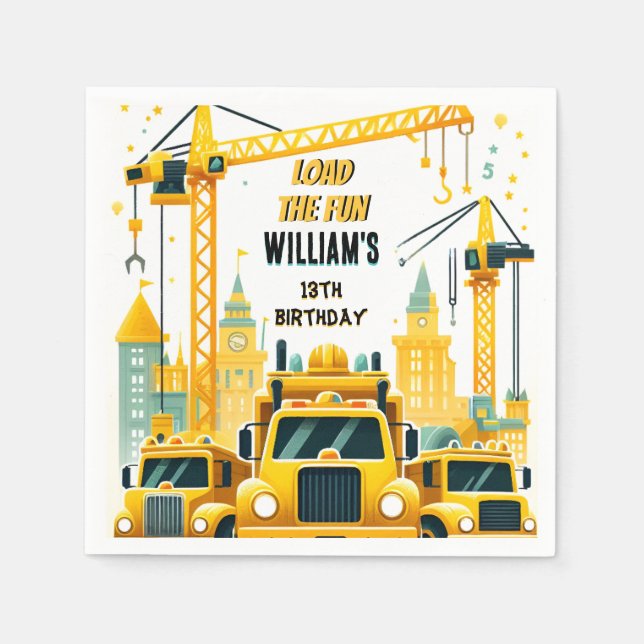 spela barn Enkel byggnation lastbilar 5:e födelsed Pappersservett (Framsidan)