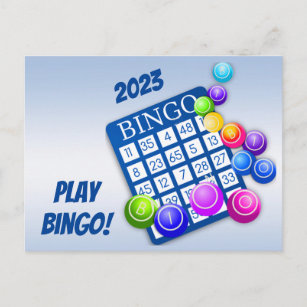 Spela Bingo! Blue 2023 Calendar on Back Postcard Vykort