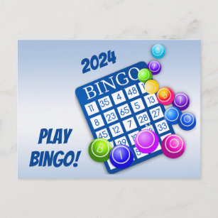Spela Bingo! Blue 2024 Calendar on Back Postcard Vykort