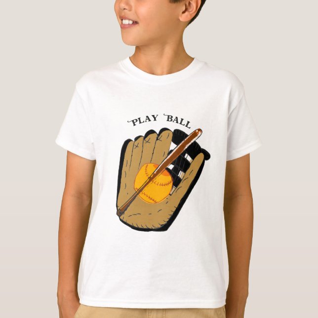 Spela Boll med handsken och Fladdermus för boys T Shirt (Framsida)