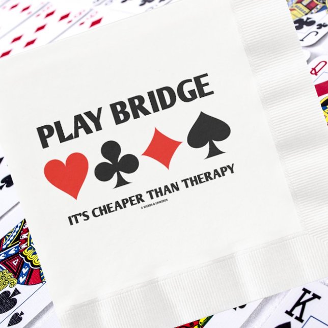 Spela Bridge Det är billigare än Kostym med 4-kort Pappersservett (Paper napkin with a dose of humorous bridge advice for any bridge-themed event)