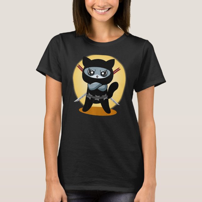 Spela Cat Ninja med Ninjato Katana ond-spel c T Shirt (Framsida)