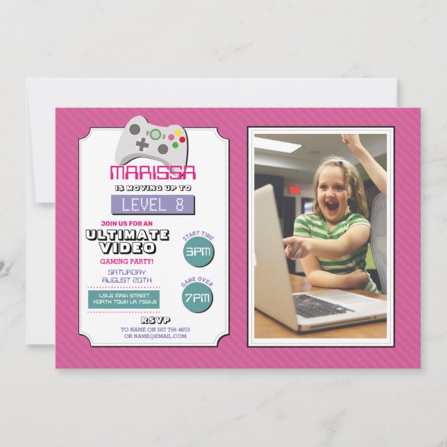 Spela för flickor för foto för videopn inbjudningar (Framsida)