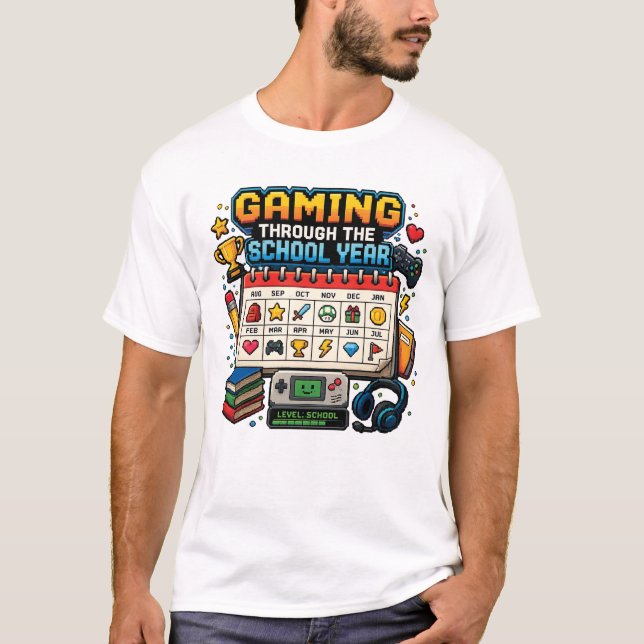 Spela genom skolåret Retro Pixel-spelare T Shirt (Framsida)