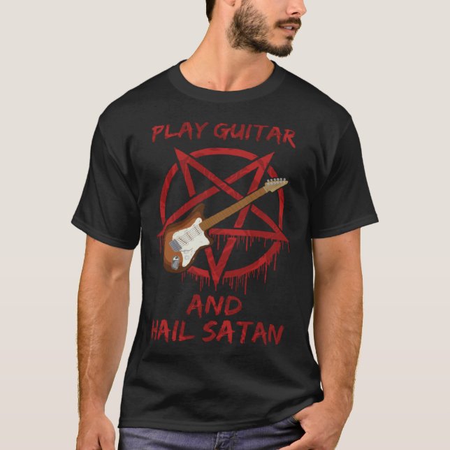 Spela gitarr och hälsa Satan T Shirt (Framsida)