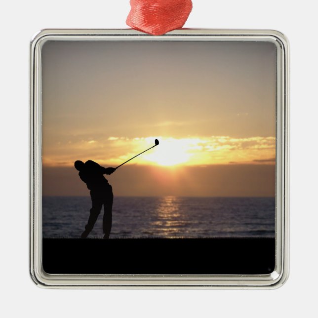 Spela Golf vid solnedgången Julgransprydnad Metall (Framsidan)