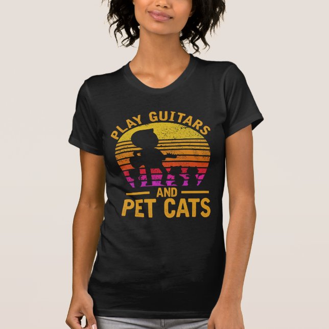 Spela Guitars Pet Cats Musician Cute Kitten Älskar T Shirt (Framsida)