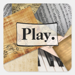 Spela. Lakan Music Musik noter Vintage Piano Fyrkantigt Klistermärke