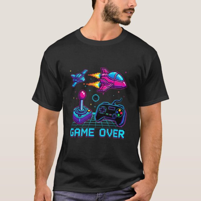 Spela över - Retro Pixel Art Arcade T-Shirt (Framsida)