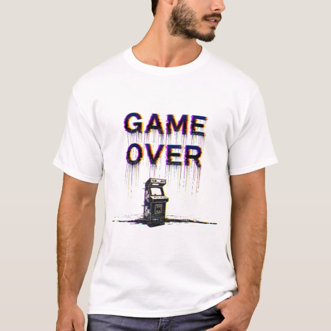 Spela över - Retro Pixel Art Arcade T-Shirt (Framsida)