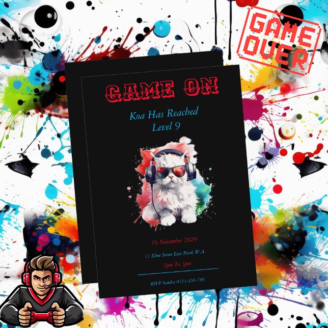 Spela på födelsedagsinbjudan på nästa nivå, spel inbjudningar (Game On Birthday Invitations)