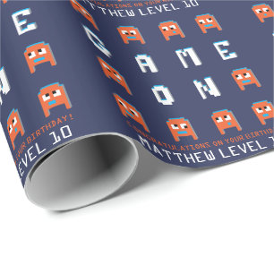 Spela på orange beställnings- födelsedag för r presentpapper