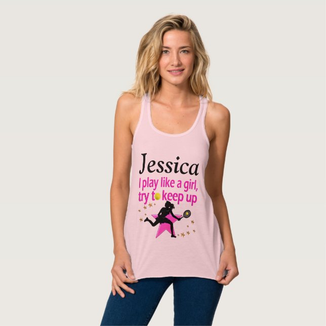 SPELA SOM EN GIRL PERSONLIG TENNIS T SHIRT LINNE MED RACERBACK  (Hel framsida)