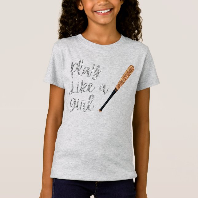 Spela som en tjej Baseball Fladdermus Glitter T Shirt (Framsida)