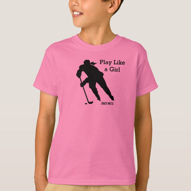 Spela som en tjej Hockey Tee Shirt (Framsida)