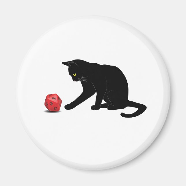 Spela spel i Cat Rolling Dice RPG Role Speling Lov Magnet (Framsidan)