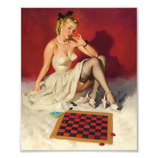 Spela spel - Retro Pinup Girl Fototryck (Framsidan)