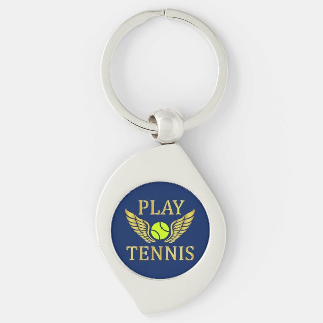 Spela tennis swirl silverfärgad nyckelring (Framsidan)