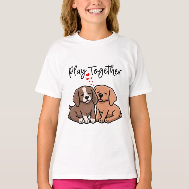 Spela tillsammans design för flickor t shirt (Framsida)