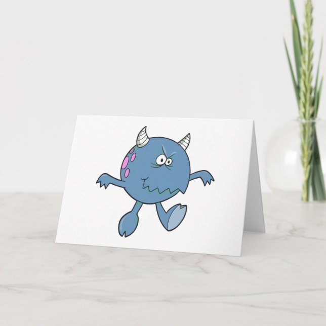 spela tuff, blåaktig monstervän kort (Framsida)