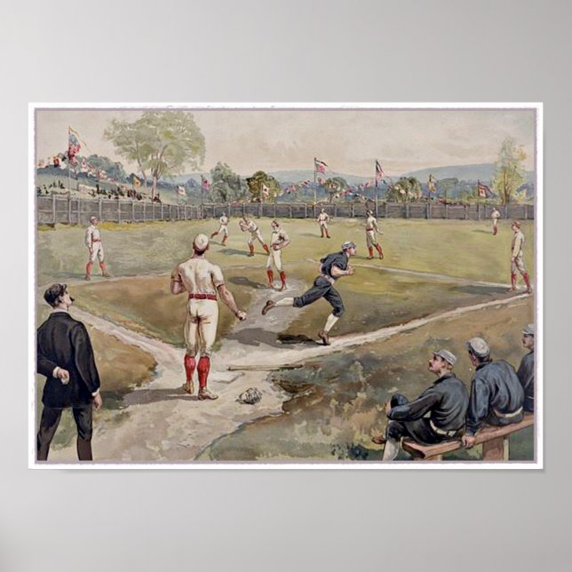 Spela upp basket Louis Prang Antique Skriv ut 1887 Poster (Framsidan)