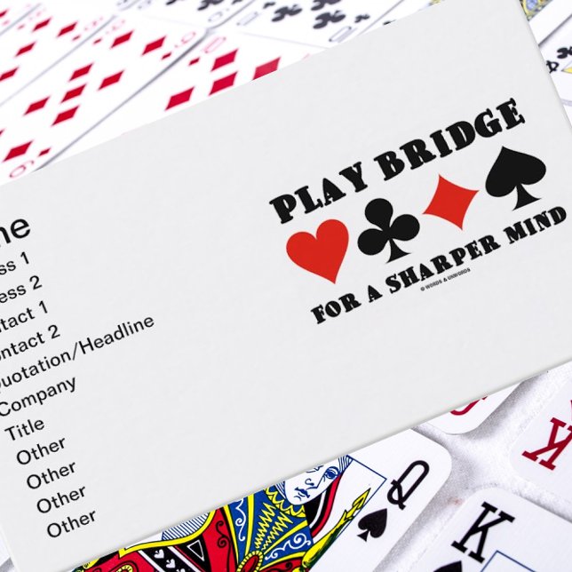 Spela upp brygga för Vassare minnen (Kostym med fy Visitkort (Introduce yourself with these biz cards with the saying "Play Bridge For A Sharper Mind".)