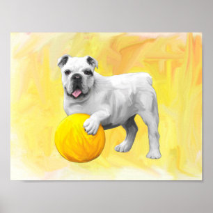 Spela upp bulldog med Boll Watercolor Art Painting Poster