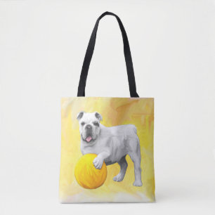 Spela upp bulldog med Boll Watercolor Art Painting Tygkasse