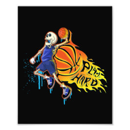 Spela upp hård Retro Slam dunk Skull Basketboll Fototryck