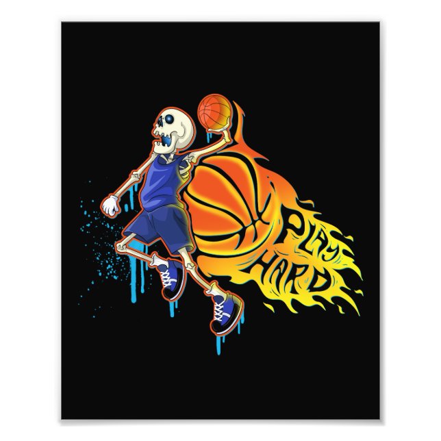 Spela upp hård Retro Slam dunk Skull Basketboll Fototryck (Framsidan)