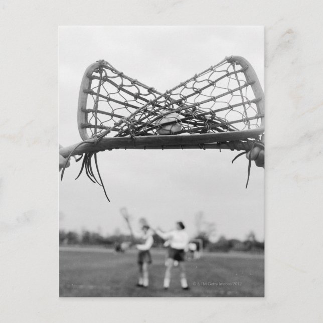 Spela upp i ett lacrosse-team med ritningen.Två Vykort (Framsida)