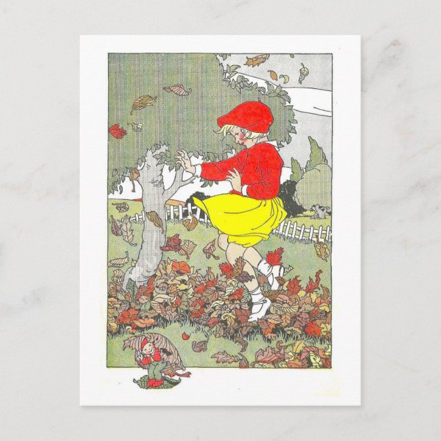 "Spela upp i Löv" - bild av hösten/hösten Vykort (Framsida)