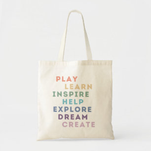 Spela upp, Lär dig, Inspire, Hjälp, Utforska, Drea Tygkasse
