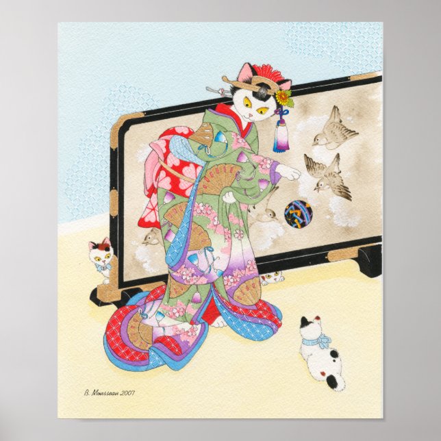 Spela upp med Cats Ukiyoe Print Moussart Poster (Framsidan)