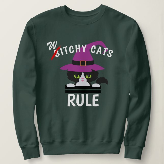 Spela upp på Ord Witchy Cats Rule Funny Halloween T Shirt (Design framsida)