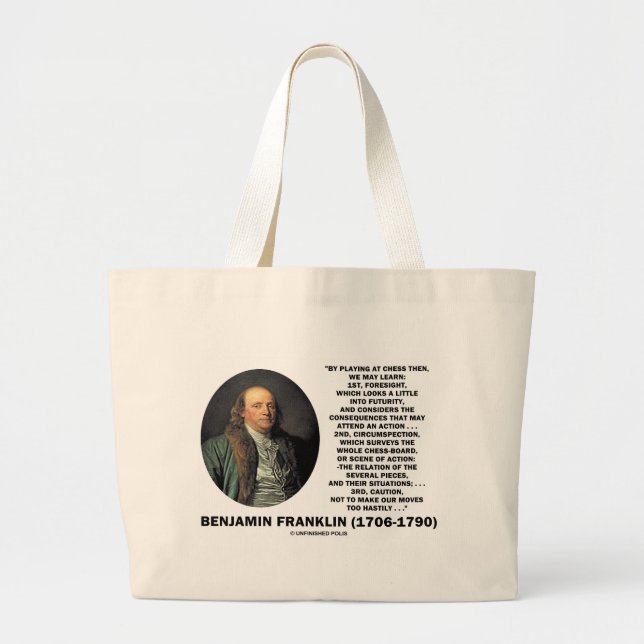 Spela upp schess Caution Benjamin Franklin-citat Jumbo Tygkasse (Framsidan)
