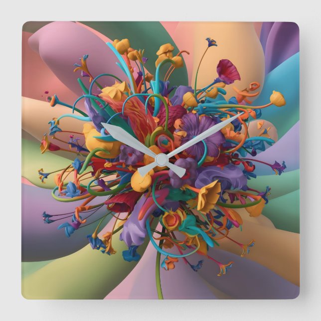 Spelad Blommigt: Unik hemdekan Fyrkantig Klocka (Framsida)