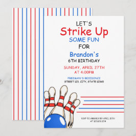 Spelad röd och blå Bowling, 6e födelsedag Inbjudningar